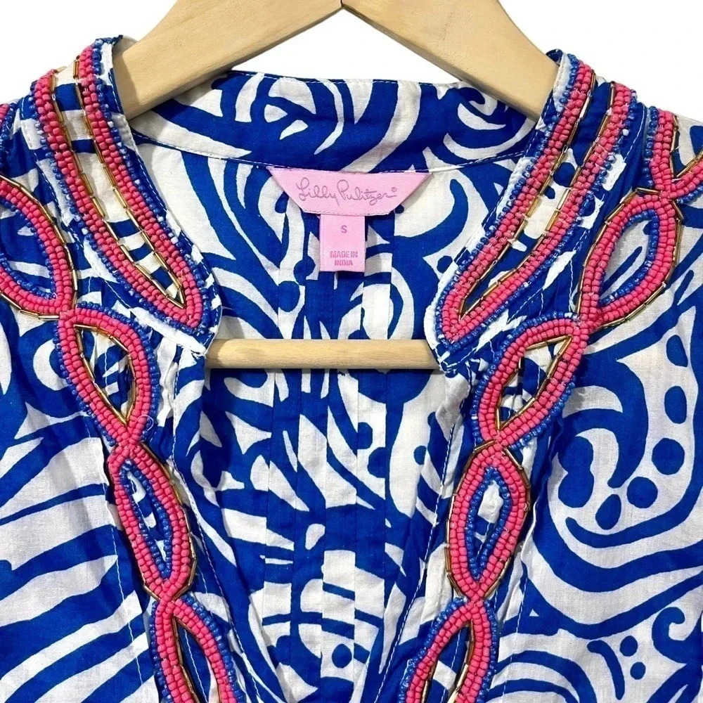 Lilly Pulitzer Sarasota Floral Beaded Tunic Top Small - Picture 4 of 6